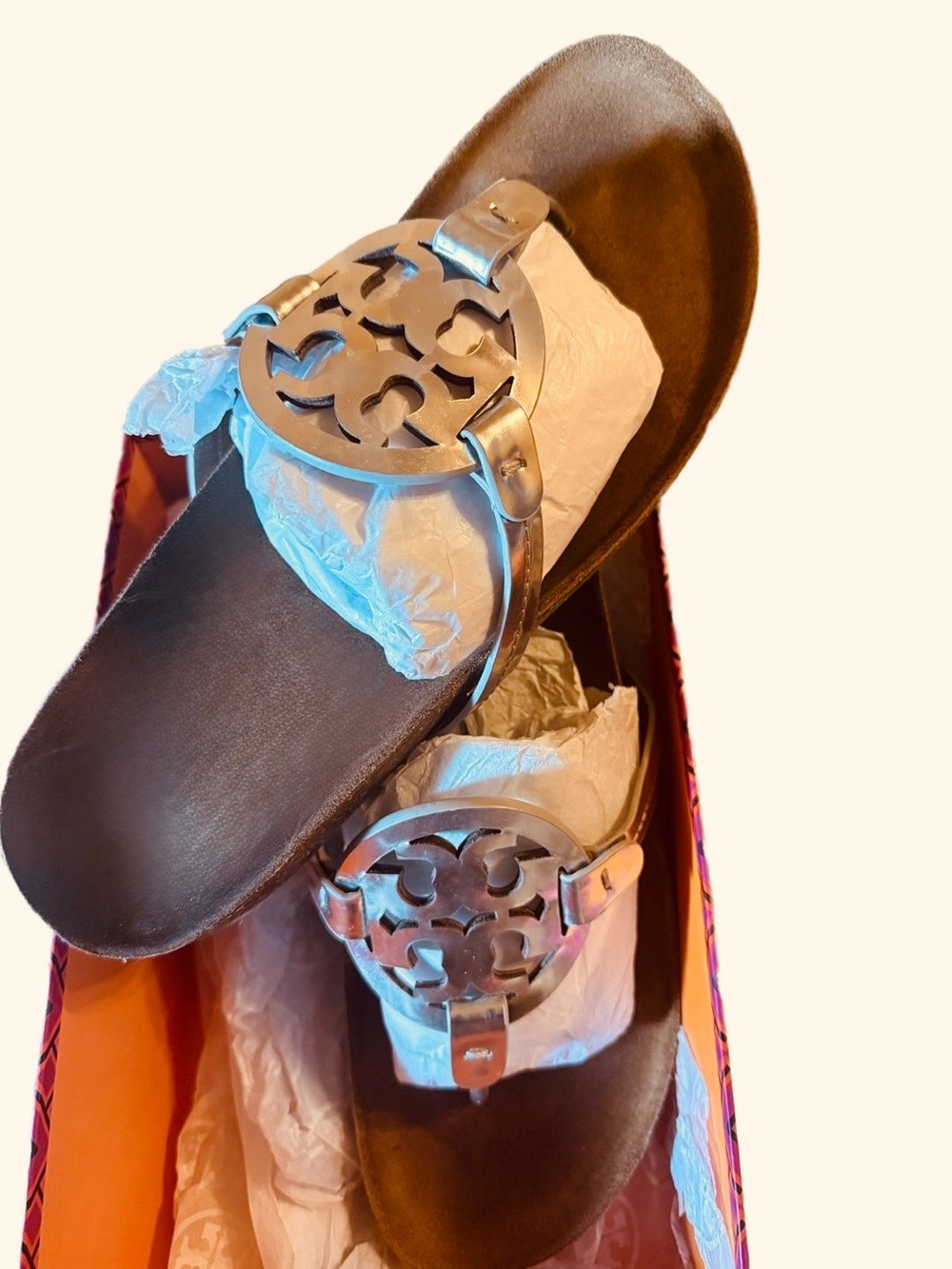 Tory Burch Sandals Metallic Leather/Cork Miller Cloud Mirror, Size 11 - Picture 2 of 3
